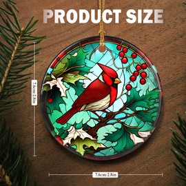 Touber Cardinal Ornament, Christmas Decoration, Holiday Present Idea, Heirloom Keepsake, Round Ceramic, Bauble Present, Cardinal