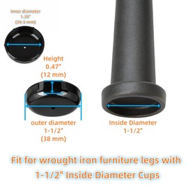 Wrought Iron Patio Furniture Feet Caps - Furnigear 1-1/2" Round Plastic Outdoor Chair Leg Caps, Floor Protectors for Metal Chairs & Tables, Patio Furniture Replacement Rubber Feet (24 Pack, Black)