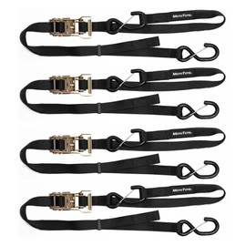 MotoTote Premium Ratchet Straps Tie Down Kit for Motorcycles (3,400 lbs. Break Strength) – Includes 4 Heavy Duty Ratchet Tie Downs with Integrated Soft Loops, Carabiner S Hooks & Strap Band