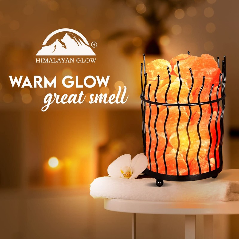 Himalayan Glow Pillar style Salt Basket Lamp with salt chunks,