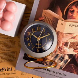 Metal Desk Alarm Clock, rjuwurv Retro Bedroom Table Vintage Analog, Silent Non-Ticking Gold Alarm Clock, Bedside Décor(Sinor Gray)
