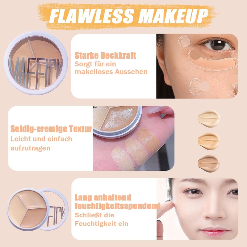 Full Cover Concealer Palette, 3-in-1 Concealer Cream, 3 Colours Concealer