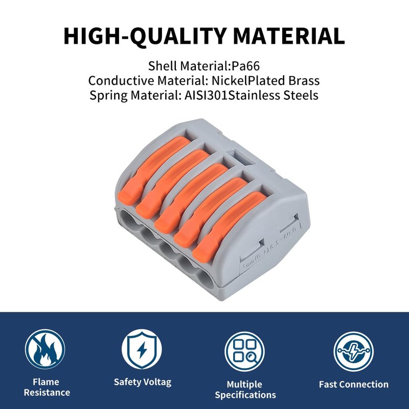 50pcs Lever Wire Connectors, 5 Conductor Compact Electric Wire Splicing
