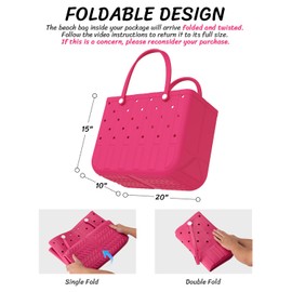 20"×15"×10" Extra Large Rubber Beach Tote Bag, Foldable Waterproof Tote Bag for Women with Zipper Pocket for Travel, Pool, Boat, Groceries, Sports, Gym, Swimming, Camping, Picnicking | Red XL