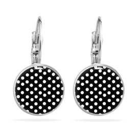 Miss Lovie ® Earrings Black Polka Dots Hanging Earrings Rockabilly Accessories Women's 50s Jewellery Earrings Stainless Steel Women's Cabochon Fashion Jewellery Silver (Earrings Black), Stainless