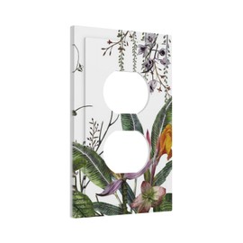 Green Tropical Leaves Floral Flower 1 Gang Duplex Light Switch Cover Decorative Outlet Covers Wall Plate Electrical Faceplate Receptacle Home Switchplate for Bathroom Kitchen Decor