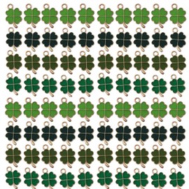Youdiyla 120pcs Alloy enamel green clover set series Pendant Jewelry Making DIY Keychain Earrings Pendant Various Design Charms for Jewelry Making Bracelets Necklace (SN97)