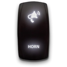 Horn - White - Laser Etched Momentary Toggle Switch 20A 12V - Vertical Rocker Switch 5-Pin DPST