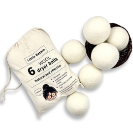 Little Batara Wool Dryer Ball Laundry Reusable, Natural, Organic, Dryer Sheets and Fabric Softener Alternative,Save Energy, Pack of 6