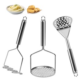 Pack of 3 Potato Masher, Stainless Steel Potato Press Potato Masher with Thick Handle, Kitchen Aid Masher for Potato Masher, Avocado, Beans
