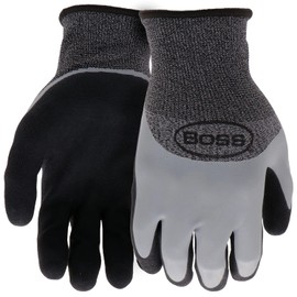 Boss Men's Tactile Barrier Dual Layer Latex Coated Work Gloves, Water Resistant, Superior Grip, Tear Resistant, Gray/Black, X- Large (B32021-XL)