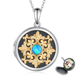 Vintage Opal Locket Necklace for Women Sterling Silver Gold Plated Lockets for Women that Hold Pictures Photo Locket Jewelry for Women Girls