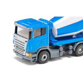 siku 1896 Driving Mixer, Construction Site Vehicle, 1:87, Metal/Plastic, Rotating Drum, Blue/White