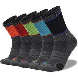 COOPLUS Mens 5 Pairs Hiking Crew Socks Athletic Cushioned breathable Trekking Socks Multi Performance