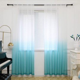 PHILEASY Window Sheer Gradient Blue Curtains 63 Inches Long 2 Panels Sheer Curtains Sheer Curtain Basic Rod Pocket Panel for Bedroom Living Room Yard Kitchen (Gradient-Blue, 52" W x 63" L | 2 pcs)