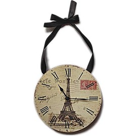 Fashioncraft Wall Clock  Eiffel Tower With Postmark Design, Round, 6 3/4 Inches in Diameter