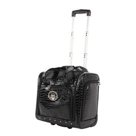 Kathy Van Zeeland Croco PVC Designer Underseat Luggage - 15 Inch Carry On Suitcase for Women- Lightweight Under Seat Bag with 2-Rolling Spinner Wheels (Black)