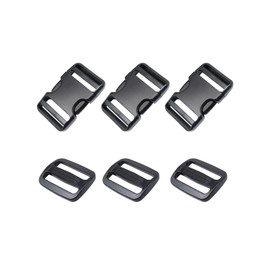 Ahijklmn Plastic Buckles,Side Release Plastic Buckle clips + Tri Glide Slides Heavy Duty Strap Replacement Buckle Clips Snap Sliders for Backpack Parachute (1 1/2 inch - 3 sets)