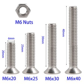 Rshuhx 80PCS M6 Cross Countersunk 304 Stainless Steel Machine Screws Bolts and Nuts Flat Head Phillips Screw Fastener Repair Tools Assortment Kit for Baby Crib Headboards Chairs Furniture