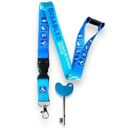 Disabled Lanyard with Compatible Radar/NKS UK Disabled Toilet Key, Blue, 'Please Be Patient with Me'