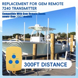 Replacement for GEM Remote 7240 Transmitter for Boat Lift, 3 Button Wireless Dock Lift Control Compatible with GEM Remote Boxes Newer Than 2007 Models, Waterproof, Seamless Connection