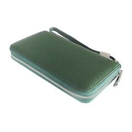 BESAITO Men's Long Wallet, Made by Leading Leather Craftsmen, Round Zipper, Wallet, Cowhide Leather, Wallet (with Removable Wrist Strap), green
