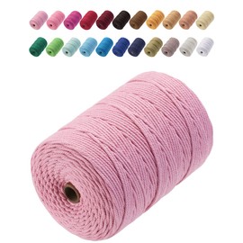 GOHOF Macrame Cord 3mm x 200m Premium Cotton Macrame Rope, 4 Strand Twisted Soft Cotton Cord, One of The Most Perfect Materials for Macrame Art, Cotton String Without Chemicals (Light Pink)