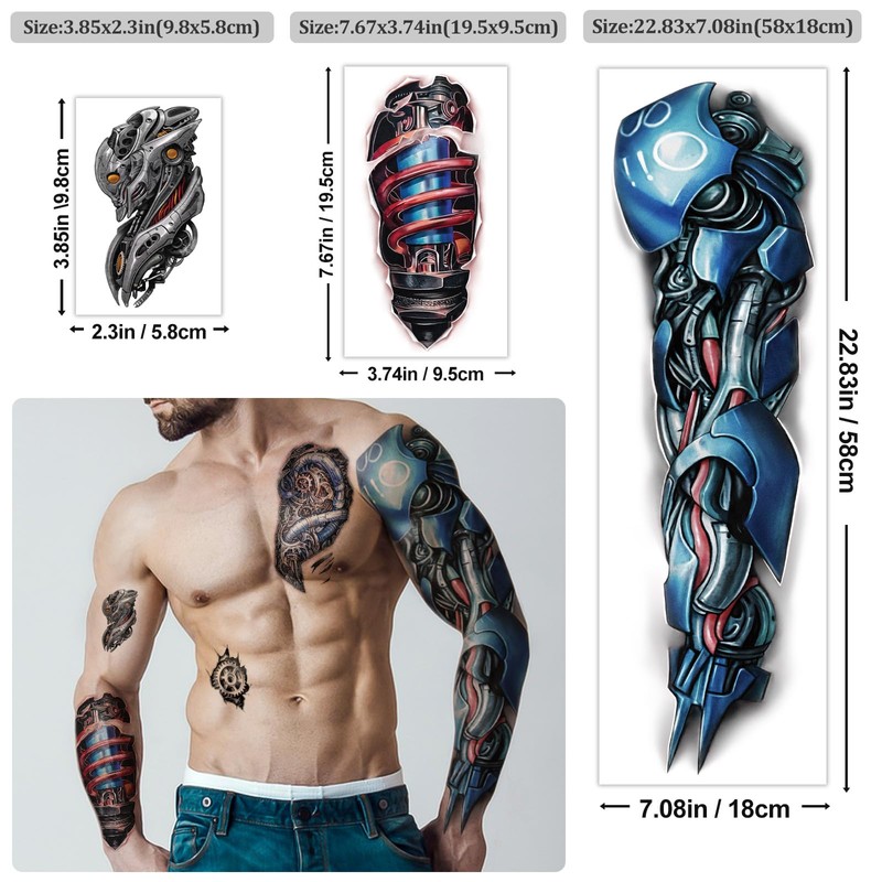 Yazhiji 48 Waterproof Temporary Tattoos For Adult, Mechanical Temporary Tattoos