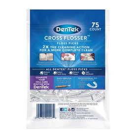 DenTek Cross Flosser Floss Picks, X-Shaped Floss Hugs Teeth, 75 Count (4)