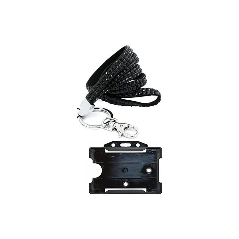 New Black Bling Diamante Rhinestone Sparkly Lanyards with Black ID