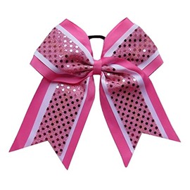 "Confetti Pink White" Cheer Bow Pony Tail 3" Ribbon Hair Bows Cheerleading