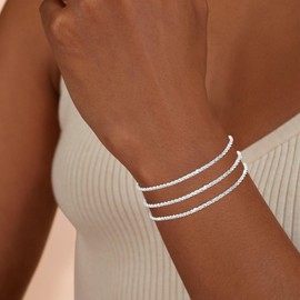 Tituthia 925 Sterling Silver Bracelets for Women Trendy, Dainty 14K Plated Sparkling Adjustable Waterproof Silver Chain Stackable Bracelet Set for Women Fashion Accessories Gold Jewelry Set Christmas Gifts