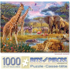 Bits and Pieces - 1000 Piece Jigsaw Puzzle for Adults - Savannah Animals - 1000 pc Jungle Scene Jigsaw by Artist Jan Patrik