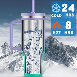 Greatyos 40 oz Tumbler with Handle and Flip Straw Lid - Upgraded Insulated Traveler Tumblers with Lids Straws Vacuum Leak Proof Stainless Steel 40oz Cup Mug Gifts for Men Women Him Her (Mermaid)