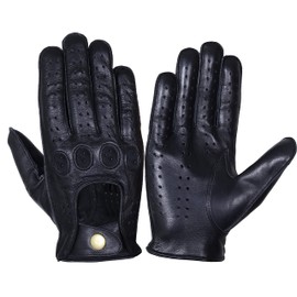 WASPRO Genuine Leather Gloves, Pure Leather Fashion Gloves, Lambskin Leather Gloves, Leather Motorcycle Gloves, Knuckle Fit Gloves (Black, X-Small)
