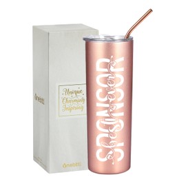 Onebttl Sponsor Gift Skinny Tumbler - 20oz Double Wall Vacuum Insulated Stainless Steel Cup with Lid, Confirmation Sponsor Gift for Women - Best Rosegold