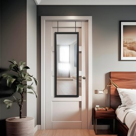 NeuType 47" x 16" Door Mirror Full Length Mirror Over The Door Mirror Wall Mount Hanging Mirror with 2 Metal Hangers for Wall Bedroom, Bathroom, Living Room, Decor,Black