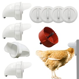 No Waste Chicken Feeder - Automatic DIY Poultry Feeder Port, 4 Ports and Hole Saw, Rat Proof, Rain Proof, Gravity Feed Kit for Buckets, Barrels, Bins, Troughs (4 Ports & Hole Saw)