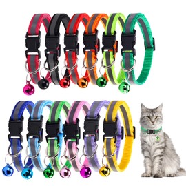Pack of 12 Reflective Cat Collars, Cat Safety Clasp, Adjustable Length 20 cm - 32 cm, Soft, Skin-Friendly Cat Collar with Bell for All Cats and Puppies (12 Colours)