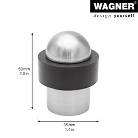 WAGNER DOM 15504411 Floor Door Stopper Diameter 35 x 50 mm Satin Die-Cast Zinc in Stainless Steel Look Buffer Made of Thermoplastic Rubber for Screwing Including Mounting Material