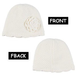 Bamery Winter Little Girls' Beanie Hat Cute Toddler Girl Knitted Hat Cotton Warm Hats for Under 6 Years (White Flower, M/6-24m)