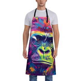 Turamurra Colorful Gorilla Apron for Men Women, Kitchen Cooking Bib with Adjustable Neck and Front Pocket, Animal Chef Apron for Home, BBQ, Baking, Gardening, Gifts for Mom Dad