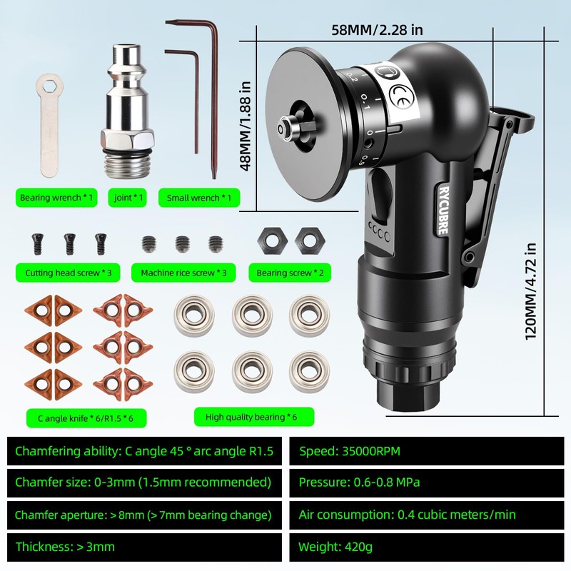 Pneumatic Chamfer Tool - Mini Air Chamfering Machine with 6