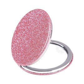 Mpowtech Magnifying Pink Compact Mirror for Women and Girls,Pu Leather Handheld Small Pocket Purse Mirror,2 x 1x Magnification Portable Makeup Mirror,Compact Mirror for Gift(Pink-Round)