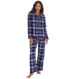 INSIGNIA Ladies Button Up Cotton Blend Flannel Traditional Pyjamas (UK, Numeric, 20, 22, Regular, Regular, Lilac Check)