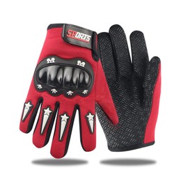 YAMEIZE Kids Sport Gloves Waterproof Cycling-Non Slip Mountain Bike Scooter Riding Glove for Boys Girls Red Full Finger