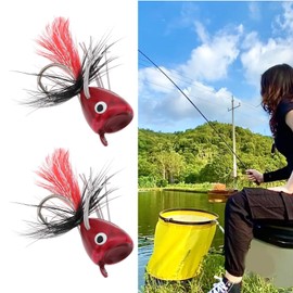 EMSea Pack of 10 Fly Fishing Poppers Fly Fishing Foam Popper Flies Size 6 White Black Red Yellow Orange - Topwater Lures for Bass, Bluegill, Trout, Panfish