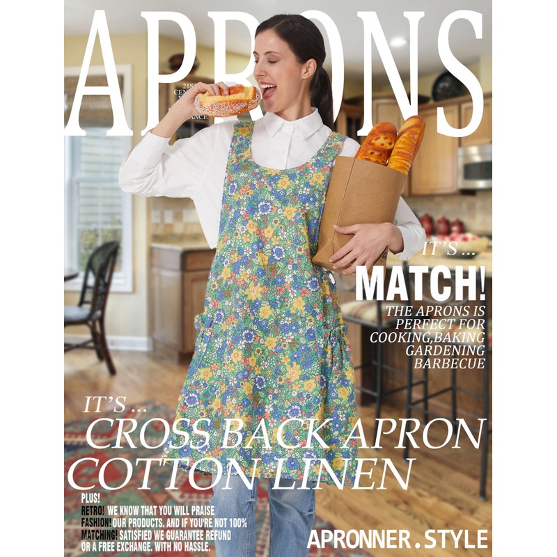 APRONNER Cozy Adjustable Cross Back Aprons for Women with Pockets