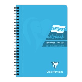 Clairefontaine Europa - Ref 5812Z Wirebound Notebooks, Hardwearing Bright and Glossy Covers, 180 Lined Sheets, A5 size and Micro-Perforated Pages, Turquoise Cover