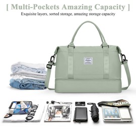 Travel Duffel Bag with Shoes Compartment, Weekender Overnight Bag for Women,Carry on Personal Item Bag,Gym Bag B-Pale Green Medium